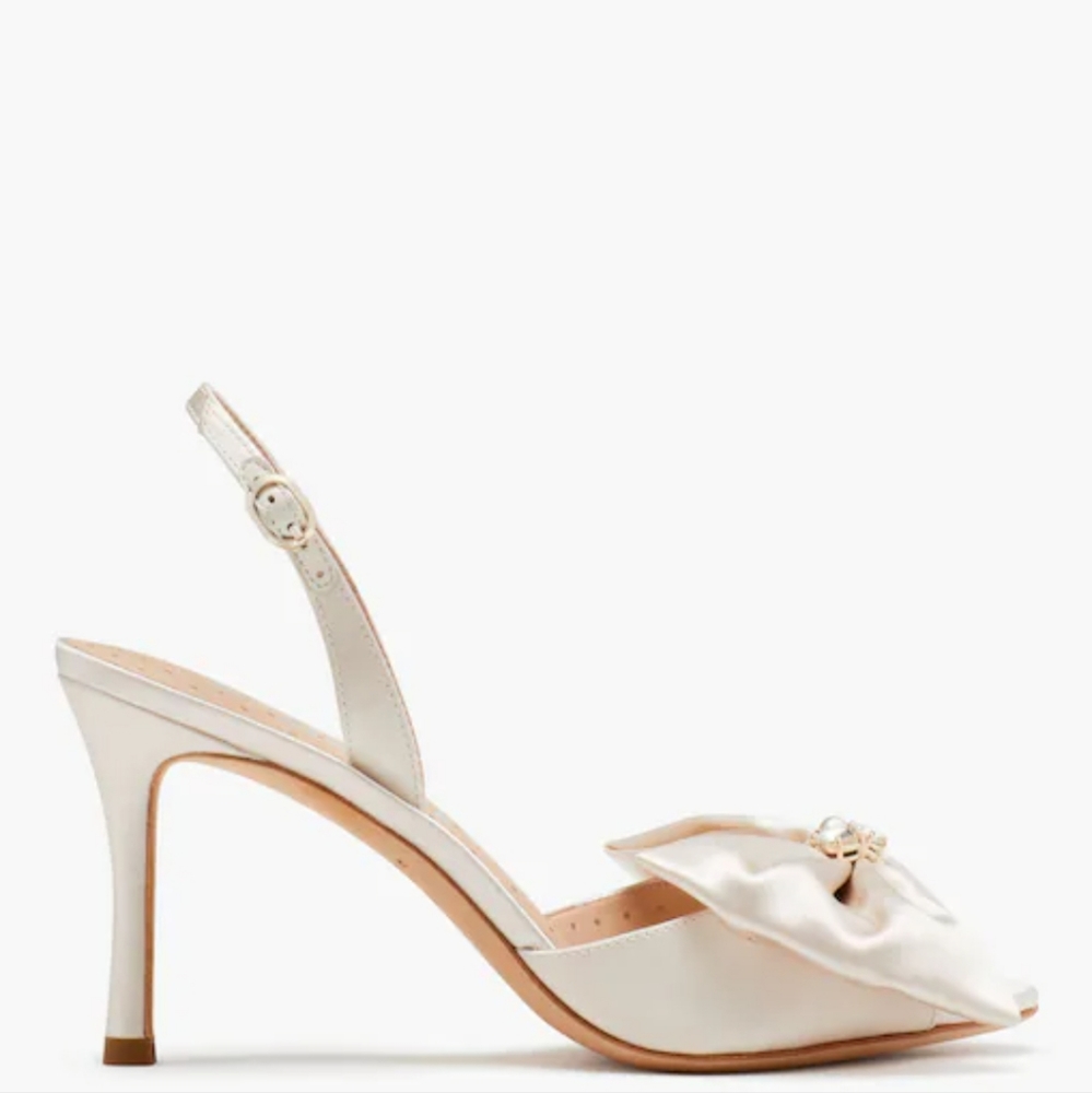 Kate Spade White Slingback Heels with Bow